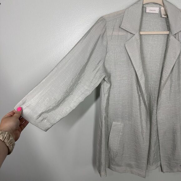 Chicos 1 Mint Green Metallic Lightweight Layering Jacket Pockets 3/4 Sleeves - Picture 3 of 4